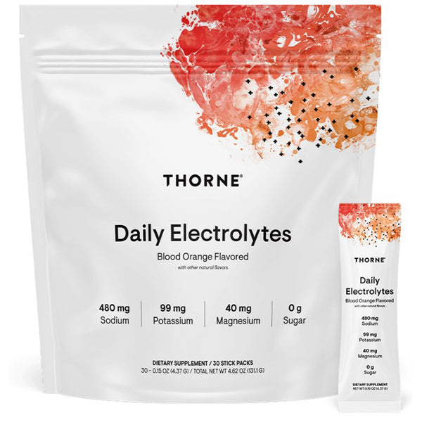 Thorne Daily Electrolytes Blood Orange, hydrate cellular health, restore fluid balance, enhance athletic performance, front label