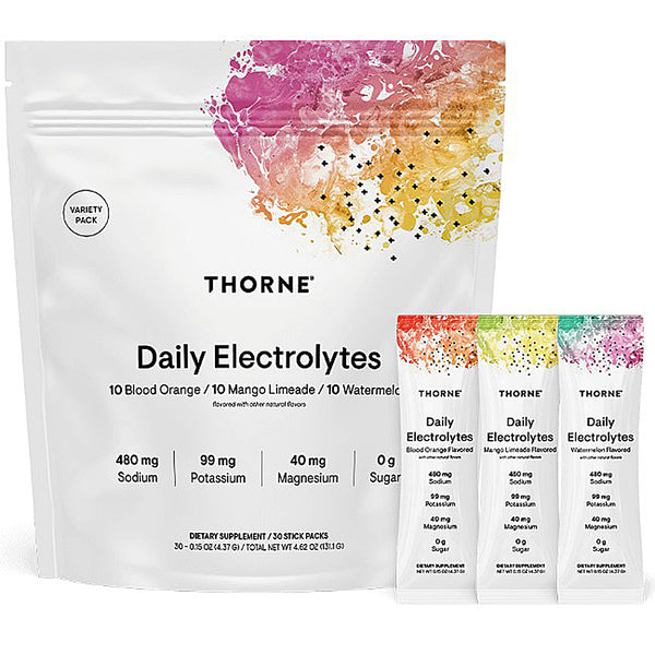 Thorne Daily Electrolytes packaging with colorful design on a white background