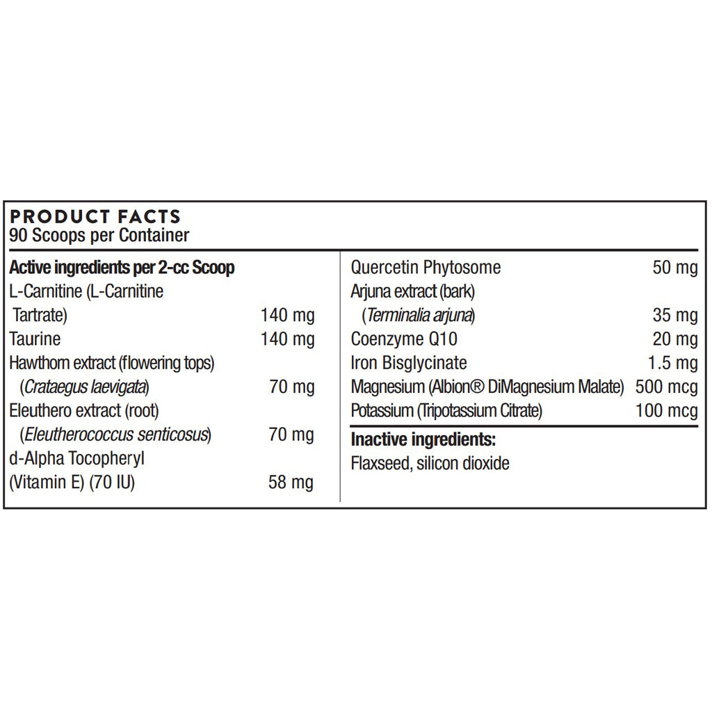 ThorneVet Heart Health Formula Powder, heart health for your small pets, ingredient label