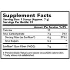 Supplement facts label with nutritional information on a white background
