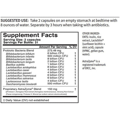 Supplement label with detailed ingredient list and serving information on a white background