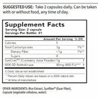 Supplement label with serving size, calories, and ingredients on a white background
