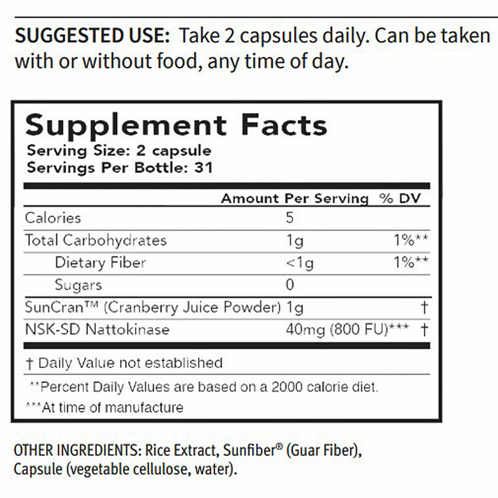 Supplement label with serving size, calories, and ingredients on a white background