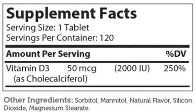 Advanced Nutrition by Zahler Vitamin D3 2,000 IU 120 Chew Tabs