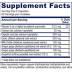 A Supplement Facts label showing a vegan supplement with various plant-based nutrients and ingredients listed in a table format on a white background.