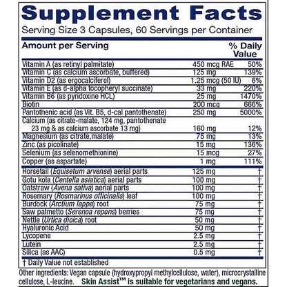 A Supplement Facts label showing a supplement's nutritional information, with a white background and black text, featuring prominent blue headings.