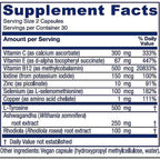 A Supplement Facts label showing a supplement's nutrition information, including serving size, calories, and a list of ingredients with daily value percentages.