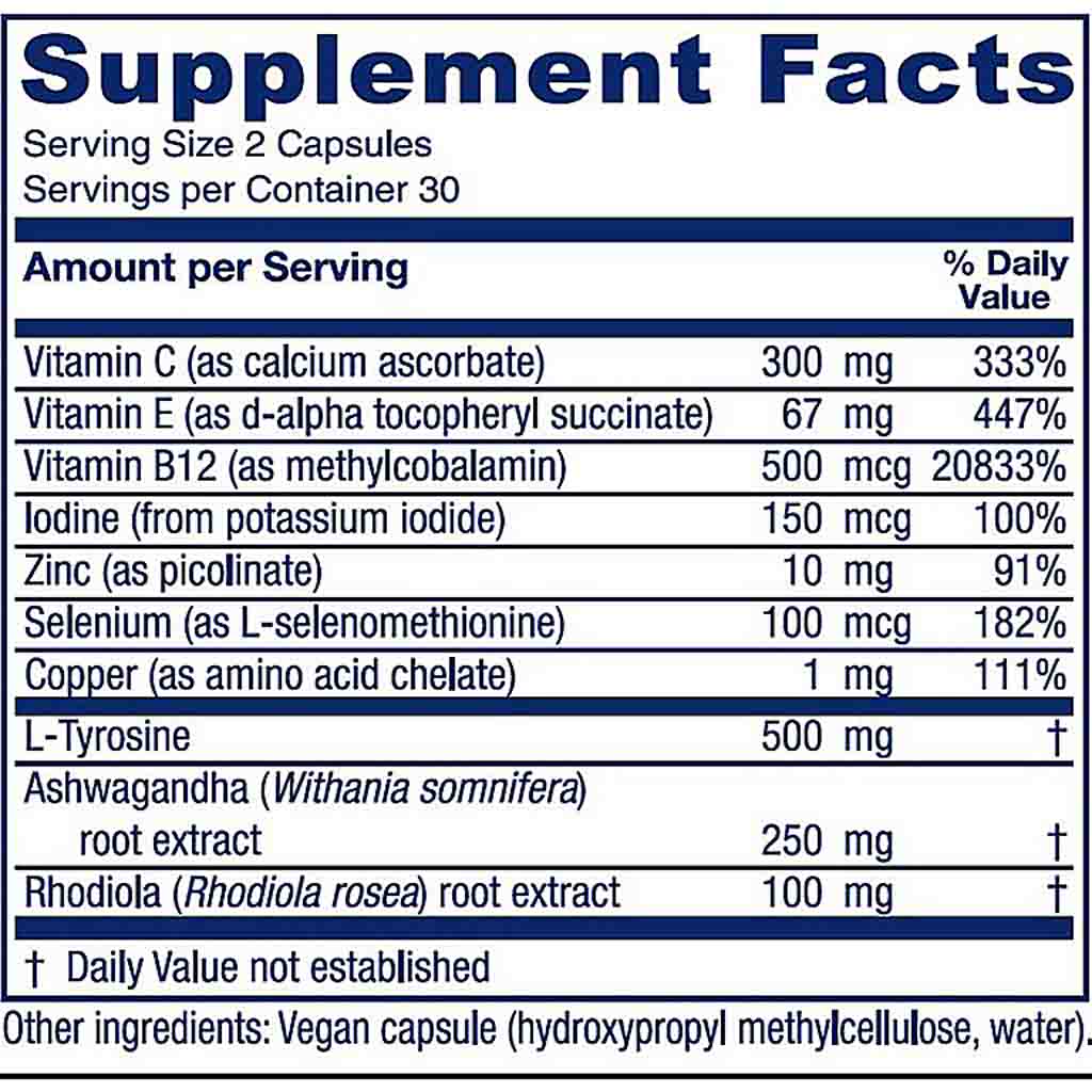 A Supplement Facts label showing a supplement's nutrition information, including serving size, calories, and a list of ingredients with daily value percentages.
