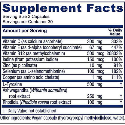 A Supplement Facts label showing a supplement's nutrition information, including serving size, calories, and a list of ingredients with daily value percentages.