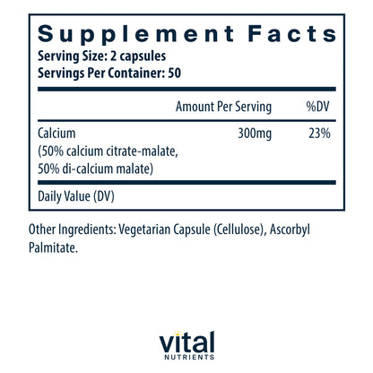Vital Nutrients Calcium Citrate + Malate 100vc