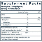 Supplement facts label with nutritional information on a white background