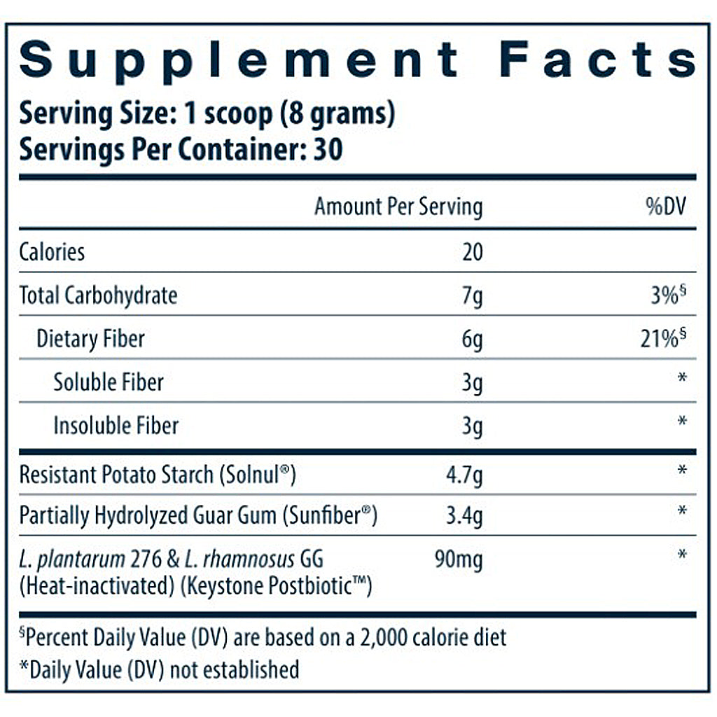Supplement facts label with nutritional information on a white background