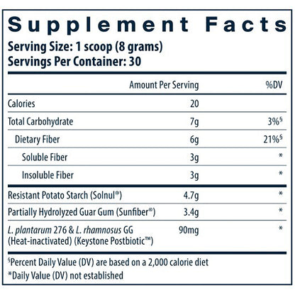 Supplement facts label with nutritional information on a white background