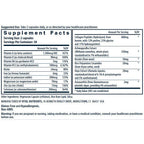 Supplement label with detailed nutritional information on a white background