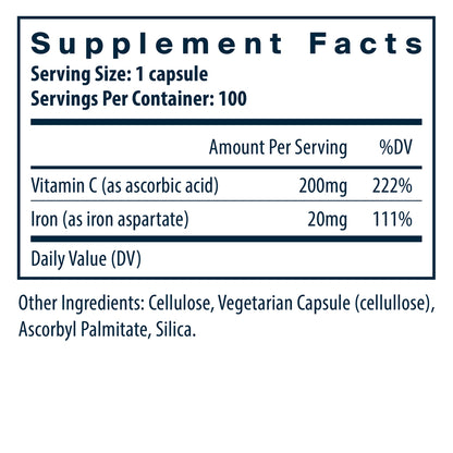 Vital Nutrients Iron Plus C 100vc