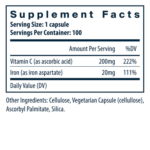 Vital Nutrients Iron Plus C 100vc