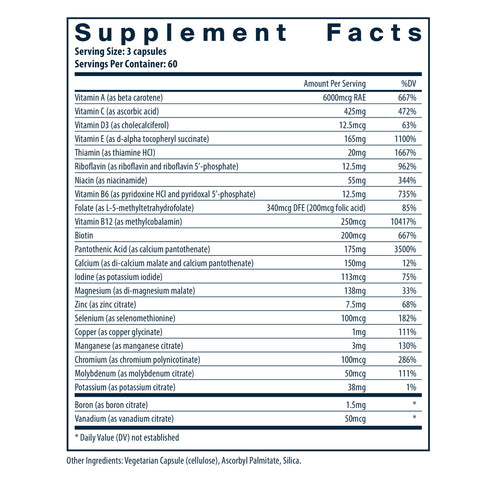 Vital Nutrients Multi-Nutrients (with copper/without Iron) 180vc