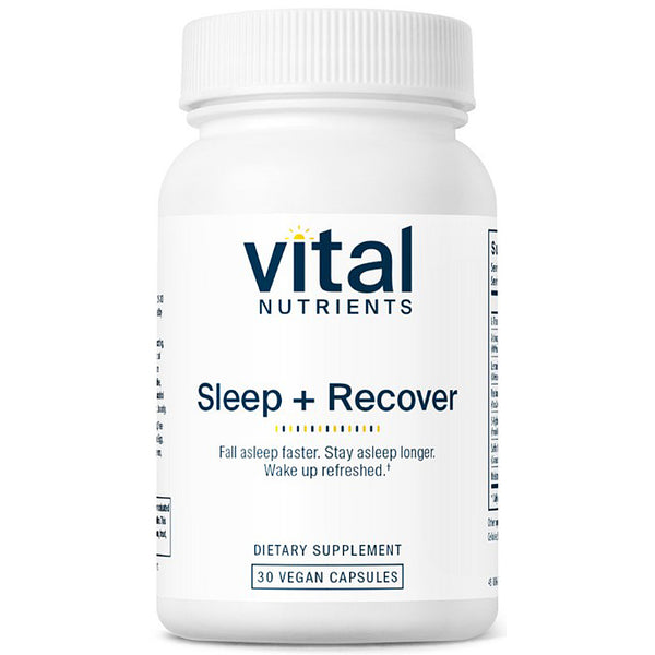 Vital Nutrients Sleep + Recover dietary supplement bottle on a white background