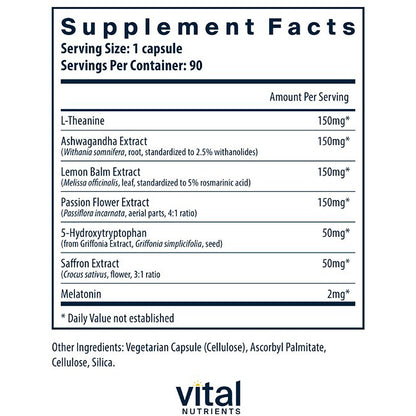 Supplement facts label with various extracts and their amounts per serving, on a white background.