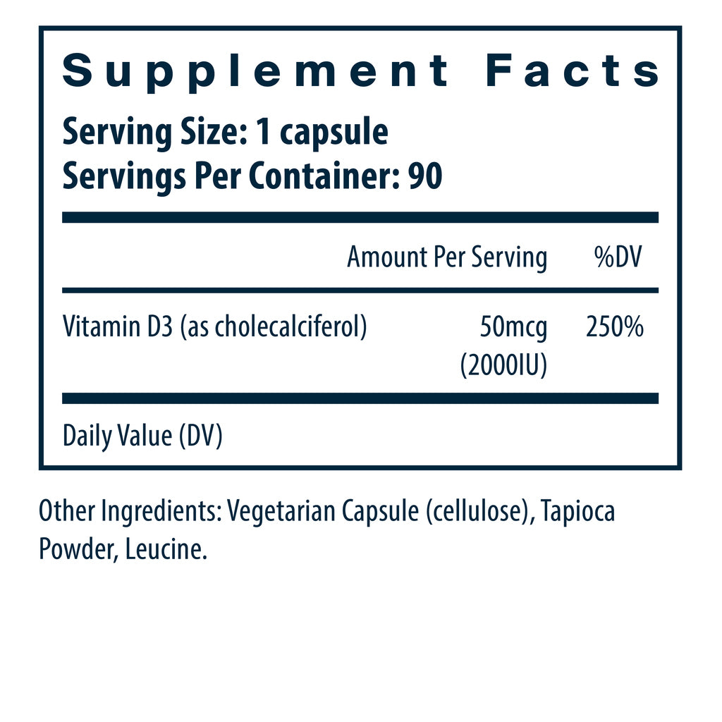 Vital Nutrients Vitamin D3 2,000 IU 90c
