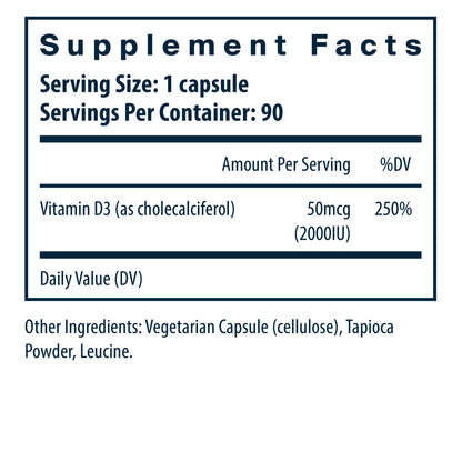 Vital Nutrients Vitamin D3 2,000 IU 90c