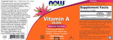 NOW Vitamin A 25,000 IU 100sg