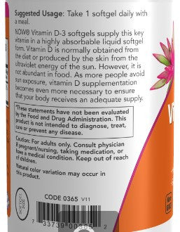 NOW Vitamin D-3 1,000 IU 180sg