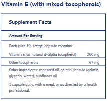 Pure Encapsulations Vitamin E (with mixed tocopherols) 180sg
