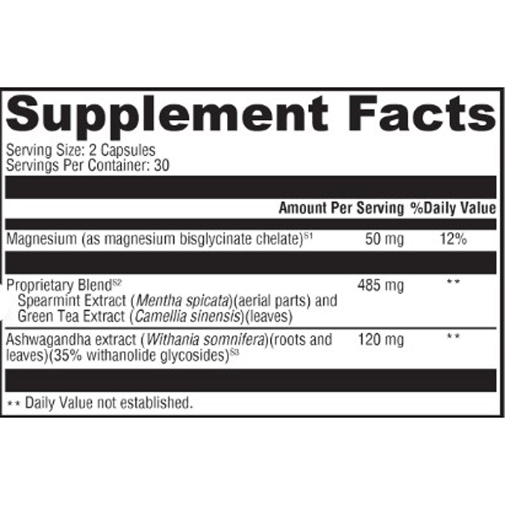 Supplement facts label with various ingredients and their amounts on a white background