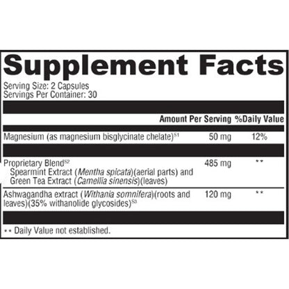 Supplement facts label with various ingredients and their amounts on a white background