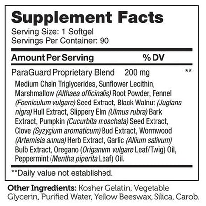 Supplement facts label with detailed ingredient list on a white background