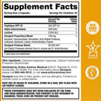 Supplement facts label with Star-K Kosher and Non-GMO tested logos on a yellow background
