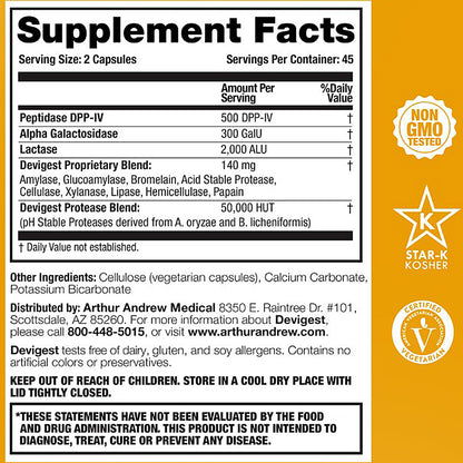 Supplement facts label with Star-K Kosher and Non-GMO tested logos on a yellow background