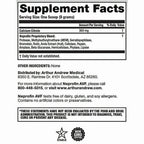 Supplement facts label with detailed ingredient list and contact information on a white background