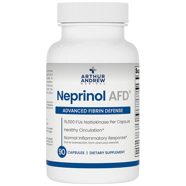 Neprinol AFD dietary supplement bottle with Arthur Andrew Medical branding on a white background
