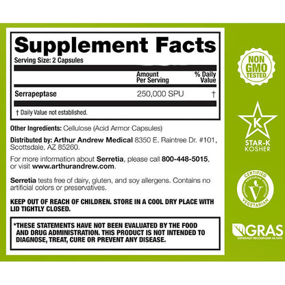 Supplement label with 'Star-K Kosher' and 'GRAS' certification logos on a green background