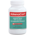 A bottle of Karuna AdrenaCort Adrenal Tissue with Licorice and Supportive Nutrients, displaying the product name, brand, and dosage information.