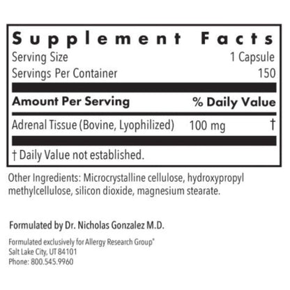 Allergy Research Group Adrenal Natural Glandular 150c