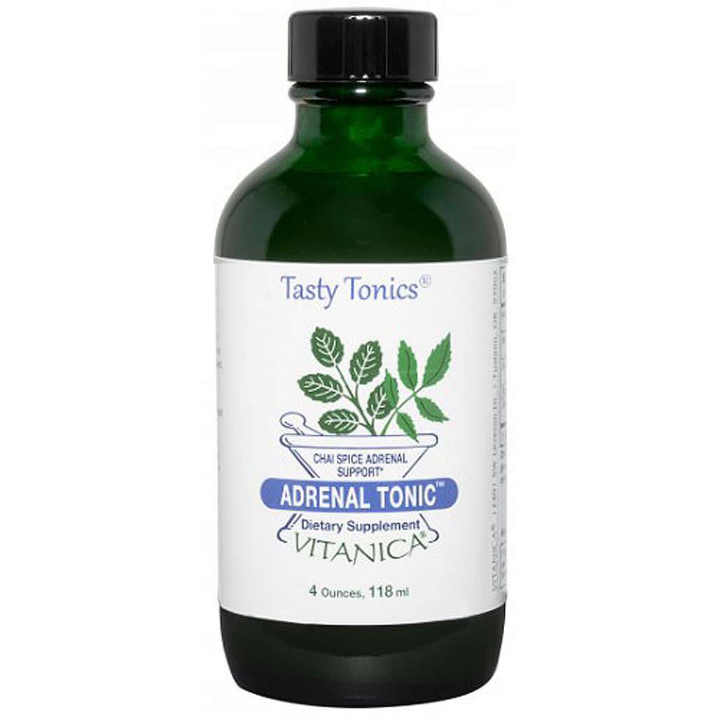 Bottle of Tasty Tonics Adrenal Tonic dietary supplement on a white background