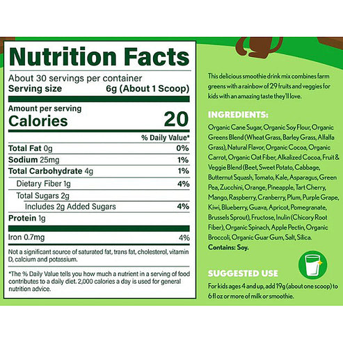 Amazing Grass Kidz Super Greens Outrageous Chocolate 6.5oz 30 servings