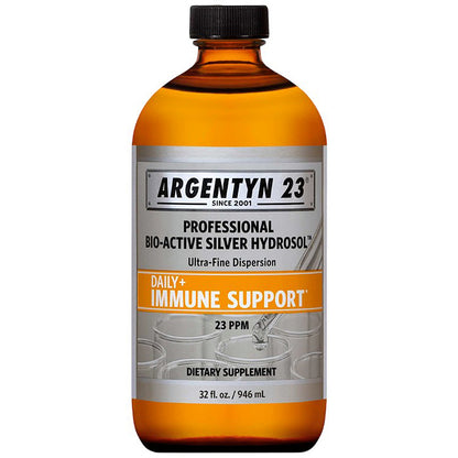 Bottle of Argentyn 23 with a label on a white background