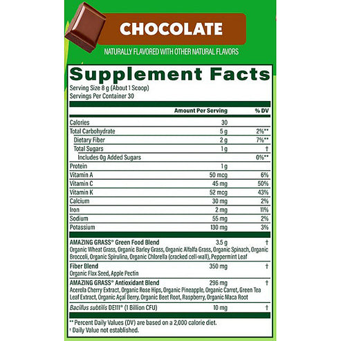 Amazing Grass Super Greens - Chocolate (8.5oz) 30 servings