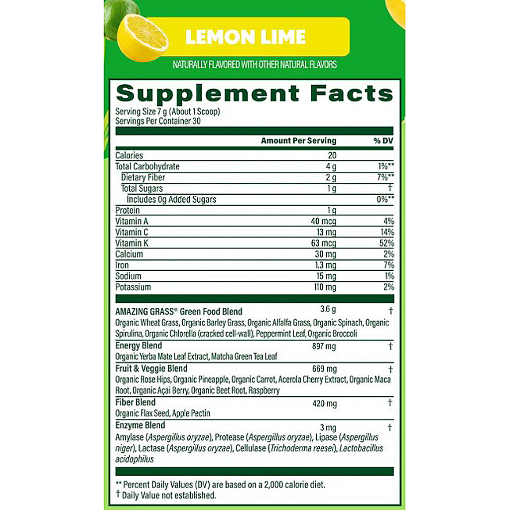 Amazing Grass Super Greens Energy - Lemon/Lime (7.4oz) 30 servings