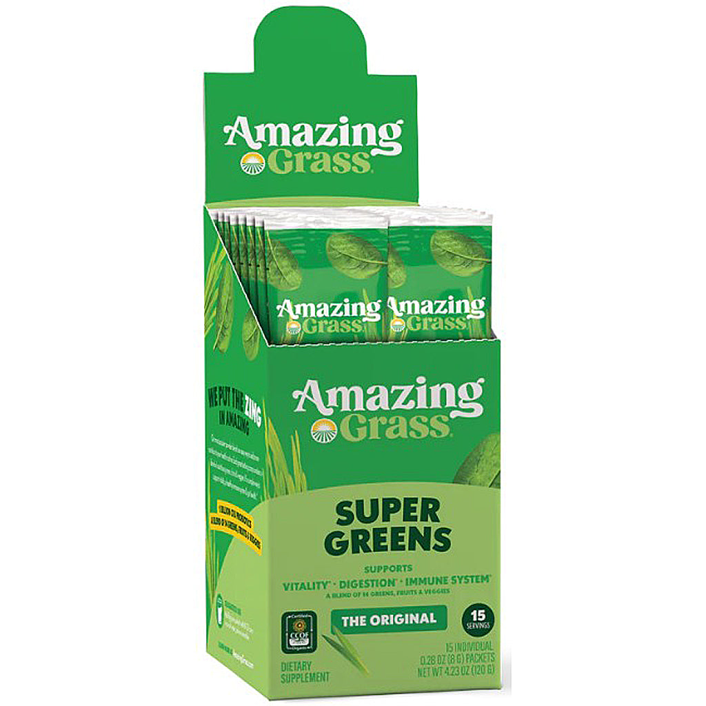 Box of Amazing Grass Super Greens on a white background