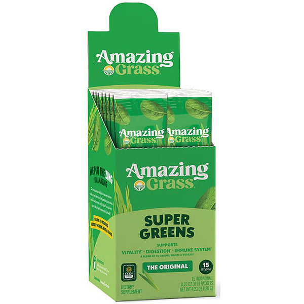 Box of Amazing Grass Super Greens on a white background