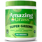 Amazing Grass Super Greens dietary supplement container on a white background