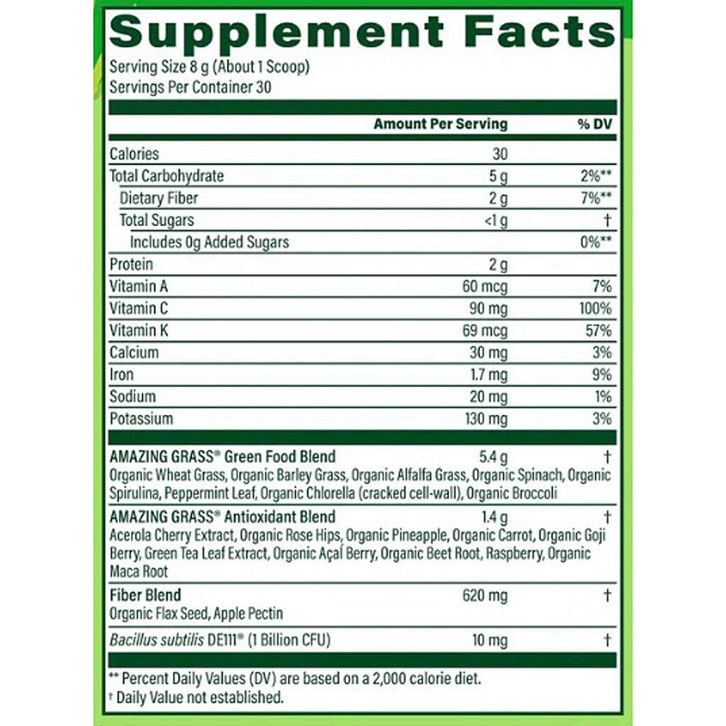 Supplement facts label with detailed nutritional information on a white background