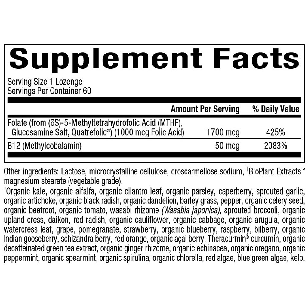 Supplement facts label with detailed nutritional information on a white background