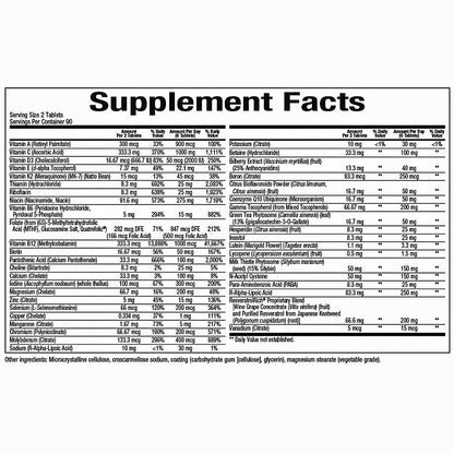 Supplement facts label with detailed nutritional information on a white background