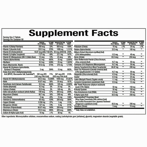 Supplement facts label with detailed nutritional information on a white background